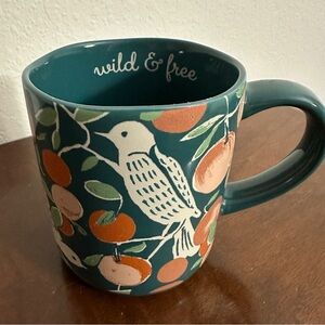 Opalhouse Wild & Free Teal Ceramic Mug with Bird and Citrus Design